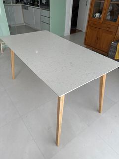 Stone effect/ Quartz Top Dining Table with Bamboo Legs