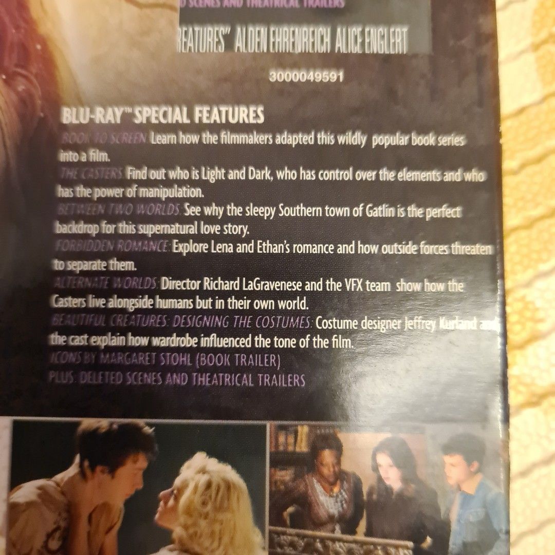 FREE TRACKABLE SHIPPING AND NEW AND SEALED! Alden Ehrenreich and Alice Englert Beautiful Creatures Blu Ray and DVD 2-DISC Combo Set (Category: CDs & DVDs) located in Singapore. Submitted by doraguy (Listing ID 1384788245, Image 4). Description: When newcomer Lena Duchannes arrives in the small town of Gatlin she quickly captures the attention of Ethan Wate, who only wants to escape what he views as a boring and dead end town. He quickly gets more