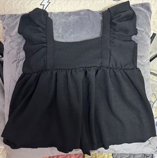 Black Ruffle Top with Tie Back