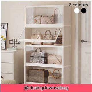 Display Cabinet White Black | Storage for Bags, Shoes, Figurines, Collectibles, Toys, Drones, Cameras, Lenses, Books | Dustproof Magnetic Door Closing | Durable and Light Plastic Frame with Canvas Body