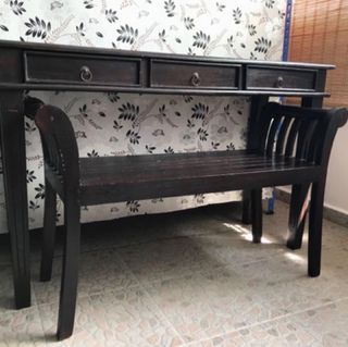 Dark Wood Console Table with Bench