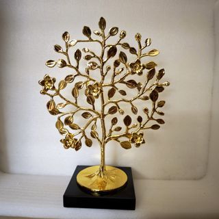 Gold Metal Tree Ornament with Black Base