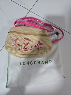 Longchamp Le Panier Pliage Vanity Fuchsia Floral Embroidered XS Crossbody