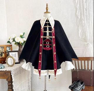 WTS WTT Gothic Vampire Lolita Shota Cosplay Costume Set - Black & Red