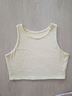 Topazette Cropped Ribbed Tank Top in Soft Yellow - XL