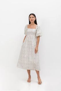Love and Bravery Marrakesh Printed Puff Sleeve Dress in Cream