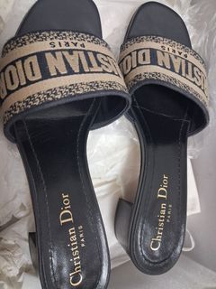 Authentic Classic Christian Dior Dway black blue navy slipper slide heels