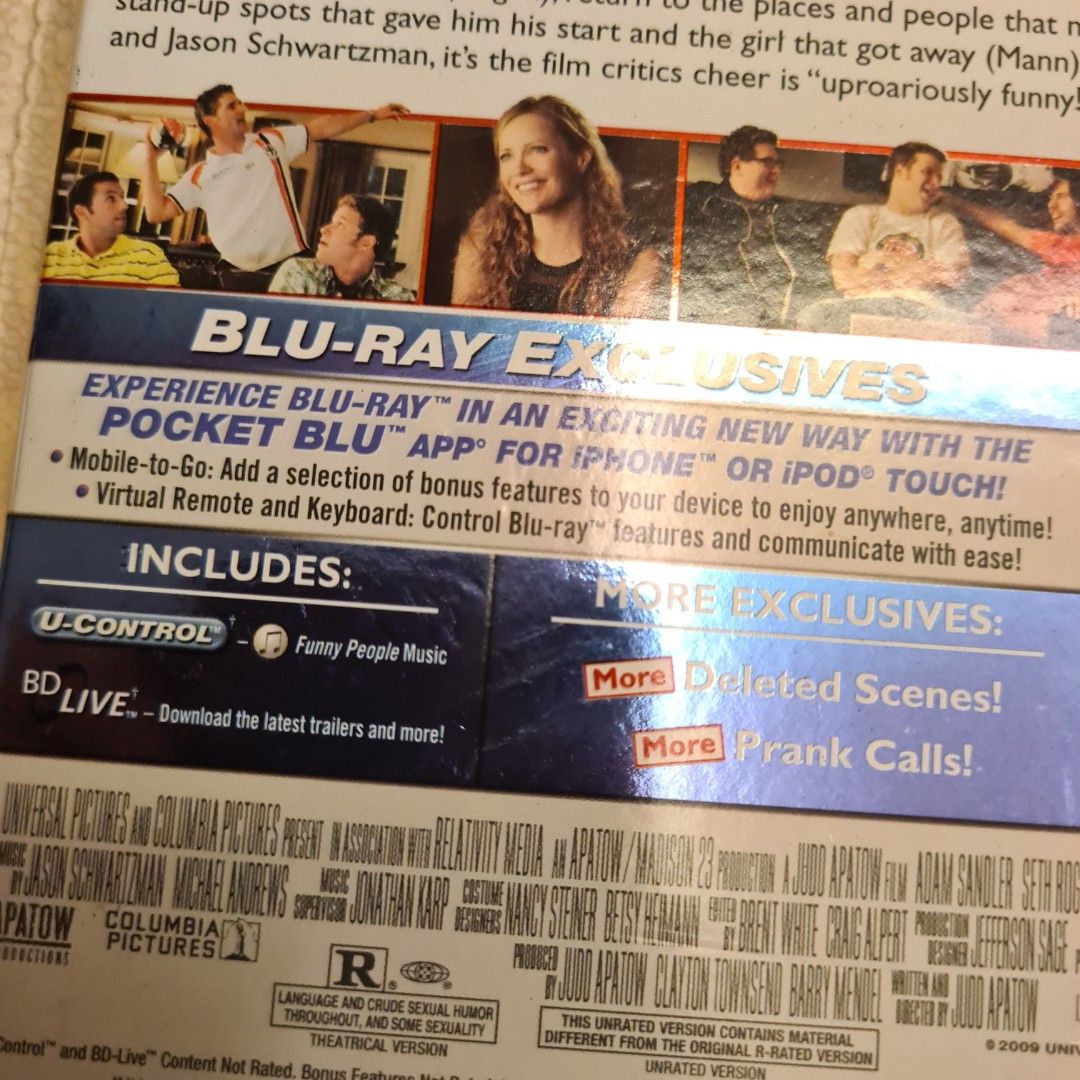FREE TRACKABLE SHIPPING AND NEW AND SEALED! Adam Sandler, Seth Rogen, Lesile Mann, Jonah Hill, Eric Bana's Comedy Funny People 2-Disc Unrated Collector's Edition Blu-ray (Category: CDs & DVDs) located in Singapore. Submitted by doraguy (Listing ID 1418722835, Image 5). Description: Adam Sandler plays George Simmons, a successful comedian of Adam Sandler proportions who is diagnosed with a fatal blood disease. Faced with impending death, he recogn