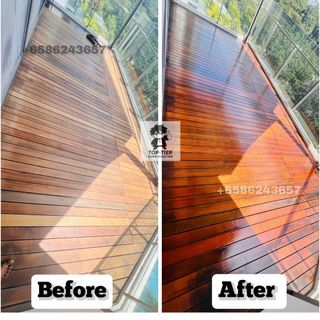 Wooden Deck Varnish / Chengai Wood  Deck Polish/ Machine Sanding /  Deck pieces Replacement /  Door Varnish / Staircase Polish / Parquet Bedroom Polish/ Matte/ Glossy/ Deck installation / Deck Installation / Out Door Timber Decking/