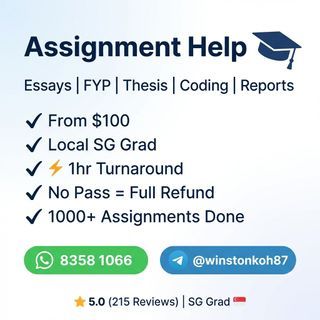 Assignment Help Essay Ghostwriting SG | Coding Python SPSS SQL | Dissertation Thesis FYP Capstone Report | NUS NTU SMU SUSS SIM Poly | Turnitin Safe | 24hr Urgent | Local Grad | Business Finance Econ Law Nursing Marketing Data Analysis | Private | Codingo