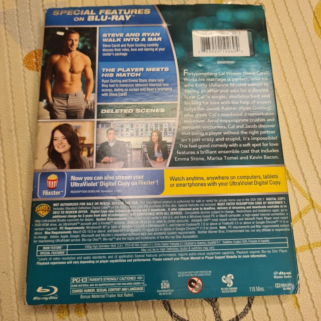 FREE TRACKABLE SHIPPING AND UNUSED! Steve Carell, Ryan Gisling, Emma Stone and Julianne Moore Hit Romantic Comedy Crazy Stupid Love Combo Blu Ray DVD 2-Disc Set (Category: CDs & DVDs) located in Singapore. Submitted by doraguy (Listing ID 1421078023, Image 2). Description: Free smartpac shipping. First Press USA Version with external paper slipcase. Unused but plastic seal peeleded off. So listed as as new. Steve Carell and Ryan Gosling lead an a