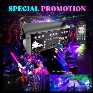 21-Eye DJ Party Light RGB Laser Projector 64 Patterns + UV Stage Effect Sound Activated Disco Light for Home Club Bar