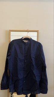 Cotton Linen Mandarin Collar Shirt - Size S