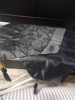 Black Floral Table Runner with Tassels