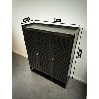 Bamboo Black Shoe Breathable Door 3 Door Shoe Cabinet