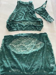 3 Pc Green Lace Lingerie Set - New