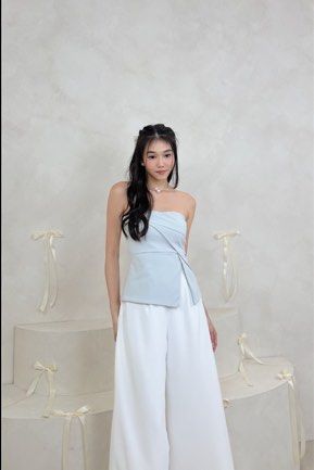 bnwot Imelda padded side slit peplum top in ice blue/ baby blue