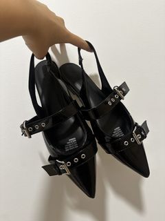 black y2k grunge emo black kitten heels (flat bottom) rubi chunky buckle grommet