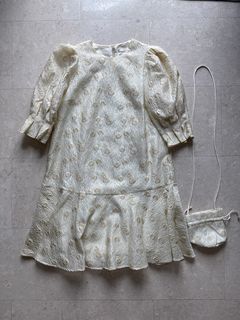 Floral Cream Dress with matching bag