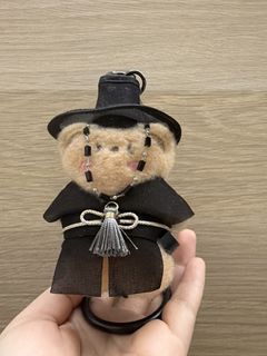 Cute Palm-sized Korean Hanbok Bear Bag Charm with Display Stand