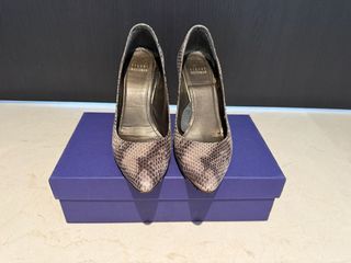 Stuart Weitzman Power Taupe Snake Print Heels