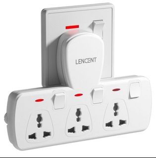 Lencent 3 in 1 Universal Extension Wall Plug with Individual Switch