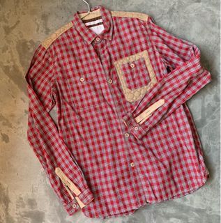 White Mountaineering Patchwork Plaid Shirt – Quilted Shoulder Panels – Size 1 / S