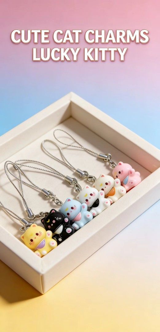 Cute Cat Charms - Lucky Kitty (Category: Character Goods) located in Singapore. Submitted by lifeisabook (Listing ID 1429635383, Image 1). Description: Adorable Lucky Kitty cat charms! These cute charms come in a variety of colours and are perfect for adding a touch of whimsy to your phone, bag, or keys. Each charm has a silver lanyard. Great as a gift or a treat for yourself! 2 sgd for 1 keychain that you had selected. 3.50 sgd for 2 keychains. 