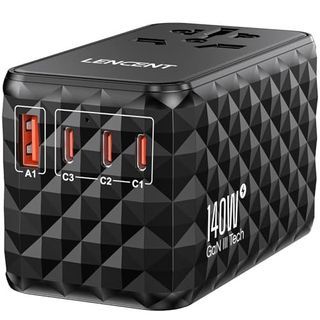 LENCENT 140W International Travel Adapter, GaN Universal Travel Adapter with 1 USB-A & 3 Type C Powe