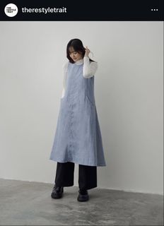 TRT Light Blue Linen Sleeveless Flare Dress with Pockets