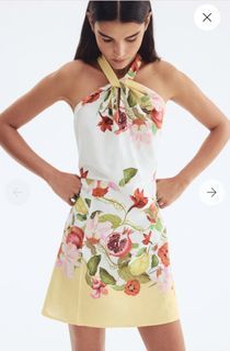 Floral Linen Halter Mini Dress - Size M