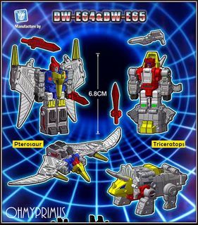 ⭐ <𝙇𝙤𝙬 𝙋𝙧𝙞𝙘𝙚 𝙂𝙪𝙖𝙧𝙖𝙣𝙩𝙚𝙚> [𝗣𝗿𝗲-𝗼𝗿𝗱𝗲𝗿] Dr Wu DW-E64 Pterosaur & DW-E65 Triceratops (Set of 2) (Transformers G1 Micromaster Scale Volcanicus Dinobot Combiner - Swoop & Slag) ⭐️