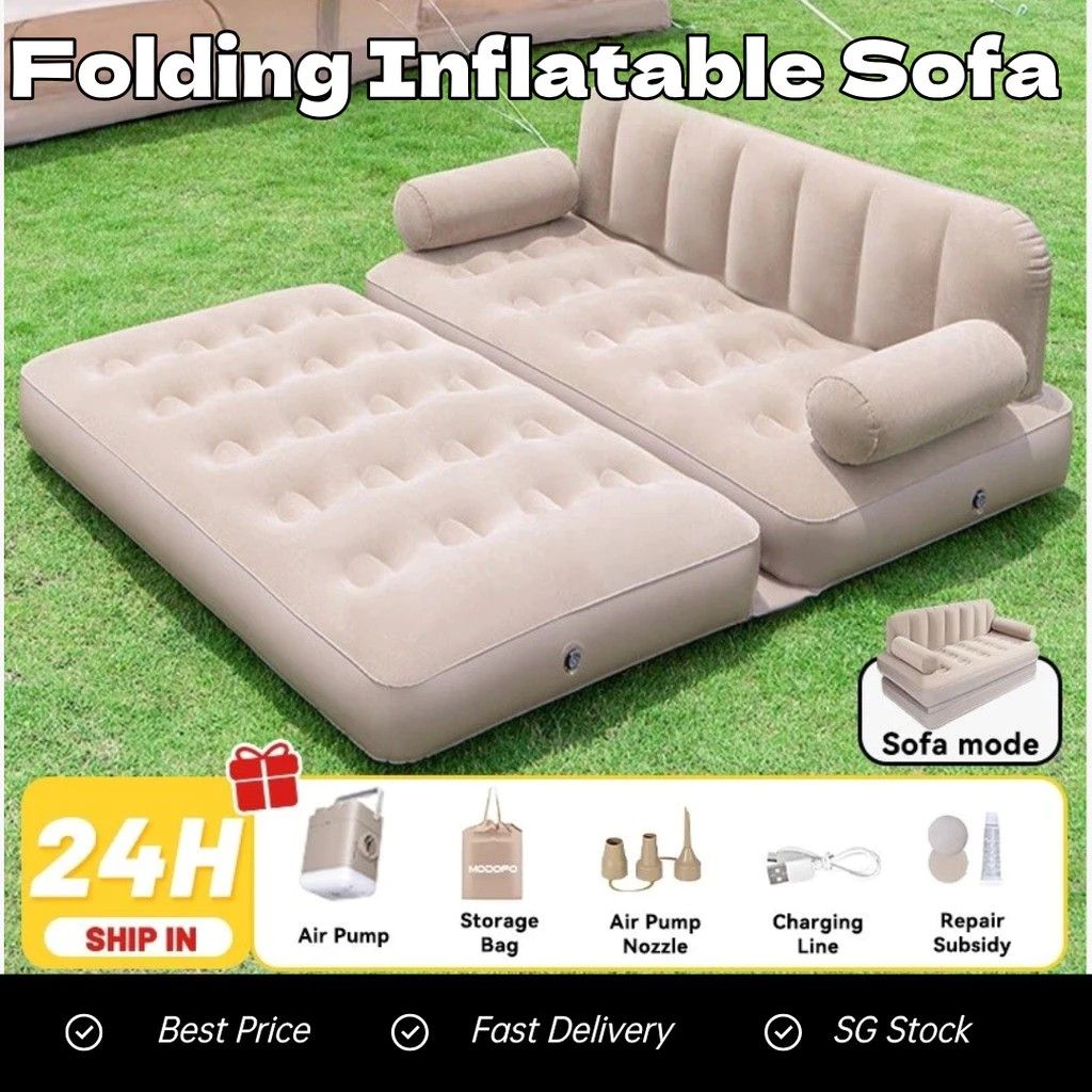 🇸🇬 [SG INSTOCKS] Folding Inflatable Sofa Bed Outdoor | Portable Air Sofa Bed | Camping Inflatable Couch | Outdoor Lazy Air Sofa Bed | Travel Inflatable Bed Chair | Beach Camping Air Sofa (Category: Sofas) located in Singapore. Submitted by primenest (Listing ID 1433809577, Image 2). Description: LOCAL SELLER | INSTOCKS | FAST DEAL • Foldable Inflatable Sofa Bed Design • Comfortable Outdoor Air Sofa • Lightweight & Portable for Travel • Easy to 