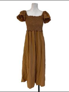 H&M Brown Shirred Bodice Dress