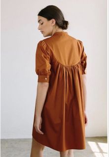 Brown Mini Dress with Puff Sleeves