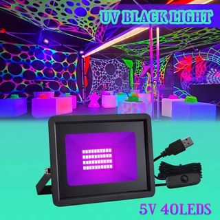 30W LED UV Black Light 385-400nm UV Floodlight, Fluorescent Stage Light UV Effect with USB Power for Halloween Club Party Disco DJ Bar Glow in the Dark Blacklight