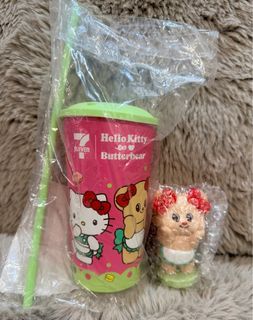 Hello Kitty X Butterbear 7Eleven Mug with dancing Butterbear & straw
