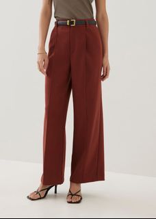 LB Red Tailored Pleated Straight Leg Pants for Female Boss Vibes