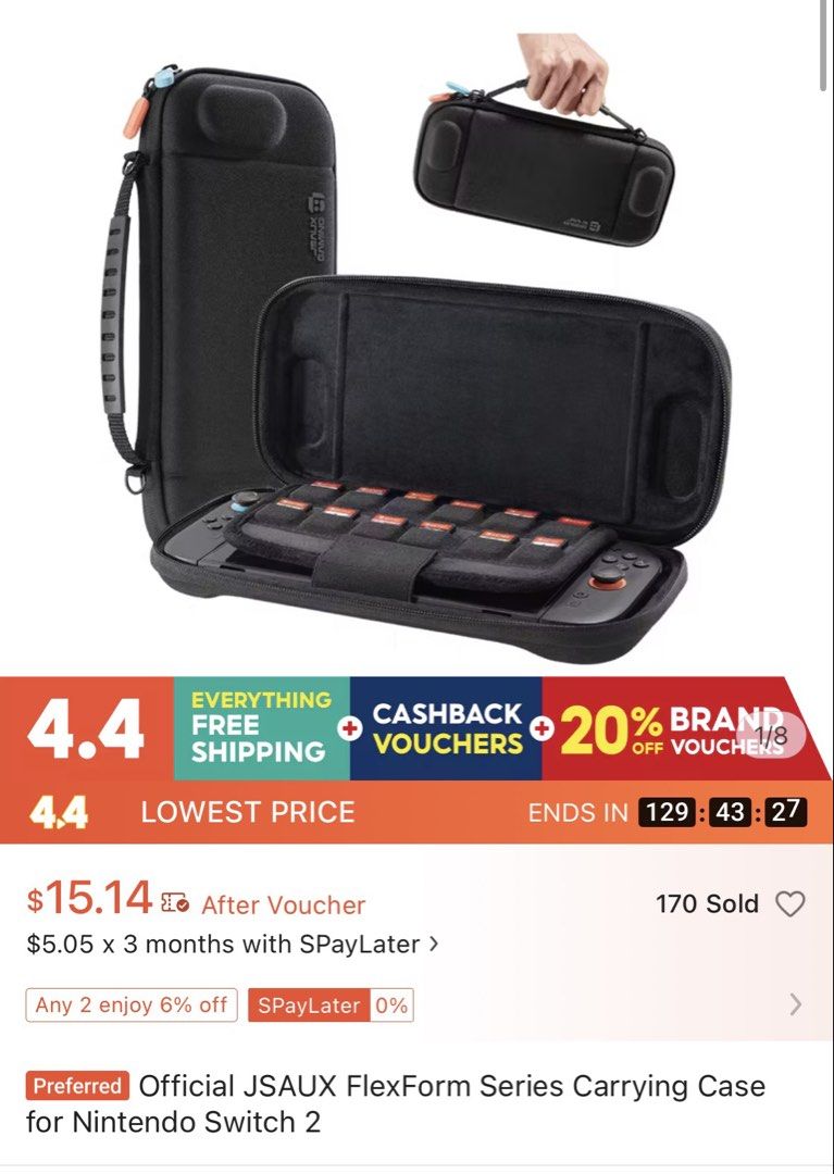 JSAUX FlexForm Carrying Case for Nintendo Switch 2 (Category: Cases & Covers) located in Singapore. Submitted by eternalgene (Listing ID 1430271039, Image 1). Description: Brand new unused. Great for ppl who don’t use a protective case to carry the switch 2 around. Bundle deals with my other listing can be discussed..