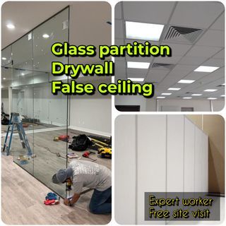 Drywall / partition wall / glass partition / glass panel / door install / false ceiling install / box up / arch wall / renovation contractor / contractor / dismantle / hacking service / room partition