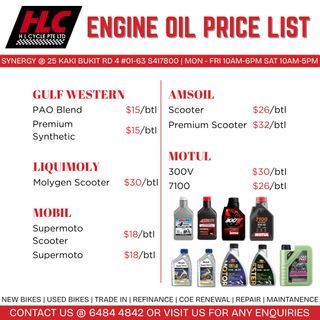 Motul | LiquiMoly | AMSoil | Mobil | Gulf Western | Molygen | 300V | Supermoto | 7100 | Scooter | Premium | Oil change | Motorcycle engine oil