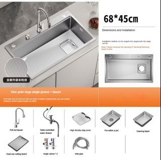 Stainless Steel Kitchen Sink 68x45cm with Accessories
