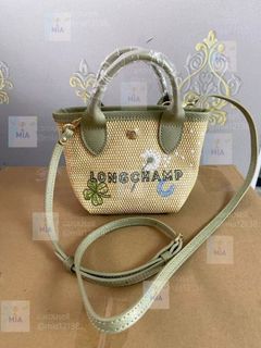 💜Longchamp Le Pliage Mini Straw Tote Bag, Clutch, Crossbody Bag, Shoulder Bag, Commuter, Birthday Gift, Valentine's Day