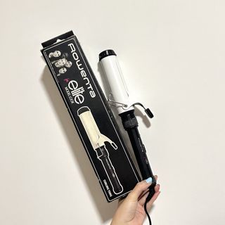 [Full Set] Rowenta Elite Model Look Hair Curling Iron Tong White Hair Curler Curly Tool Styling Beauty Ceramic Technology Big Curls Volume Hairstyle Elegant Chic Premium Haircare Device White Black Wire Metal Stand