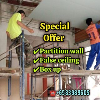 Partition wall/false ceiling/box up/glass wall/door install/limewash painting service/direct contractor/epoxy painting/painting service/touch up plaster
