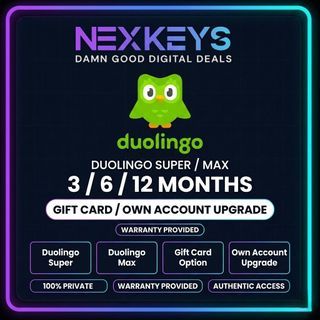 [PROMO!] [OFFICIAL] Duolingo Super & Max | AI-Powered Learning | 3 / 12 Months Own Account | DUOLINGO | ACRA Registered