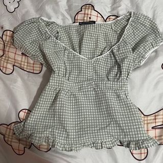 Brandy Melville Green Gingham Top