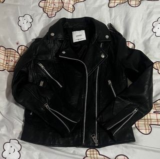 Mango Genuine black biker Leather Jacket - XS
