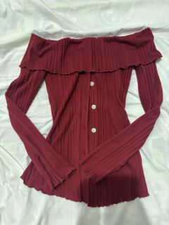 Off-Shoulder Ribbed Top - Red