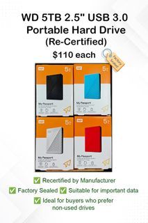 WD My Passport 5TB (Re-Certified) 2.5" External Hard Drive | Portable USB 3.0 HDD | Re-Certified